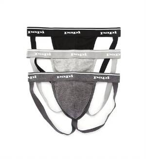 NEW PAPI men's cotton jockstrap briefs - 3 pack in black / charcoal / heather gr